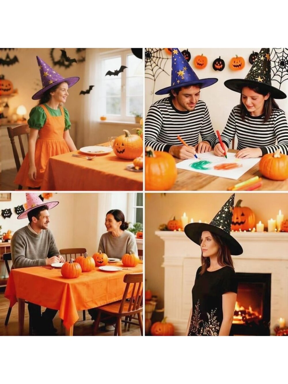 Halloween Mixed Colors 4pcs Witch Hat Mystical Star Print Hats for Decoration - Picture 6 of 7